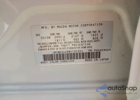 2008 Mazda Mazda3 S Grand Touring из США, поврежденный, VIN JM1BK344981131354